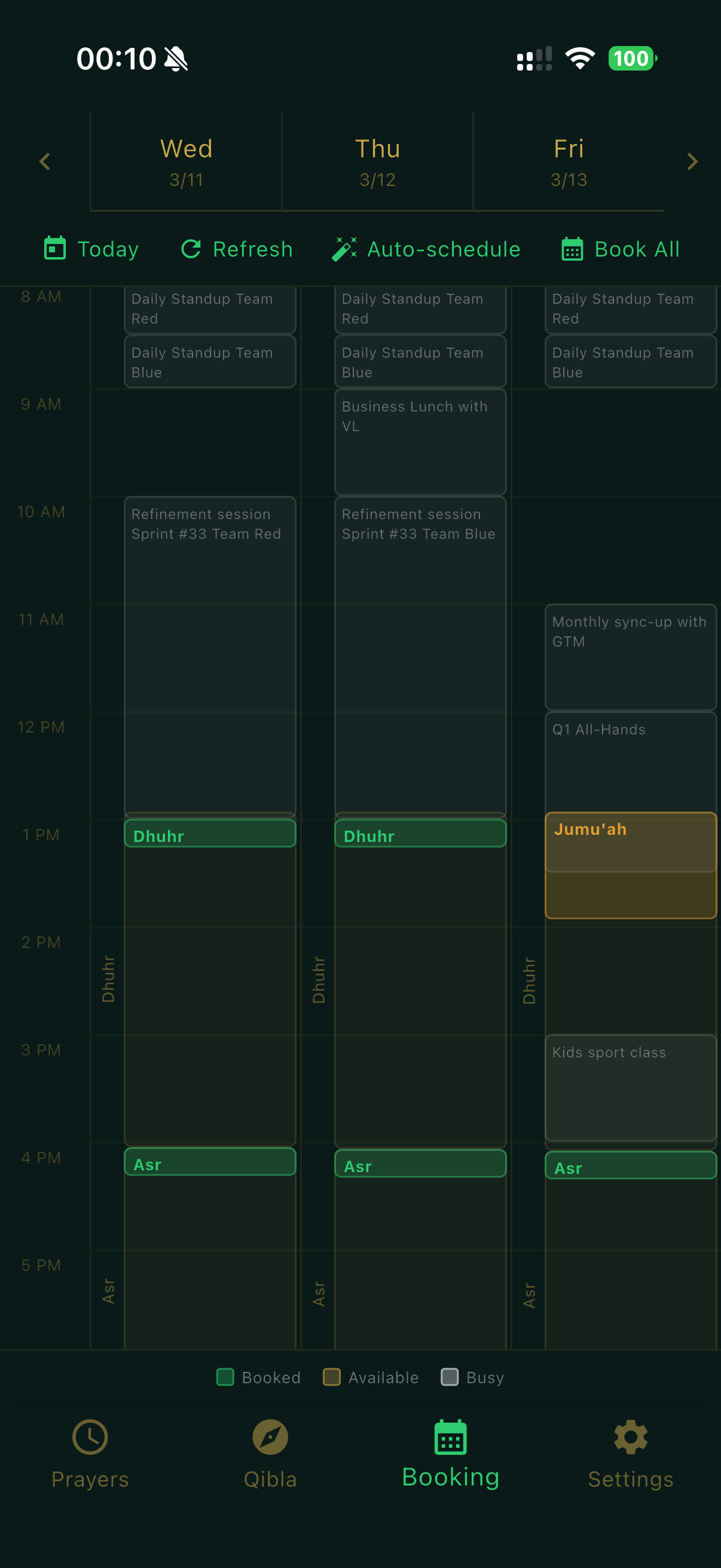 Athan mobile calendar booking view