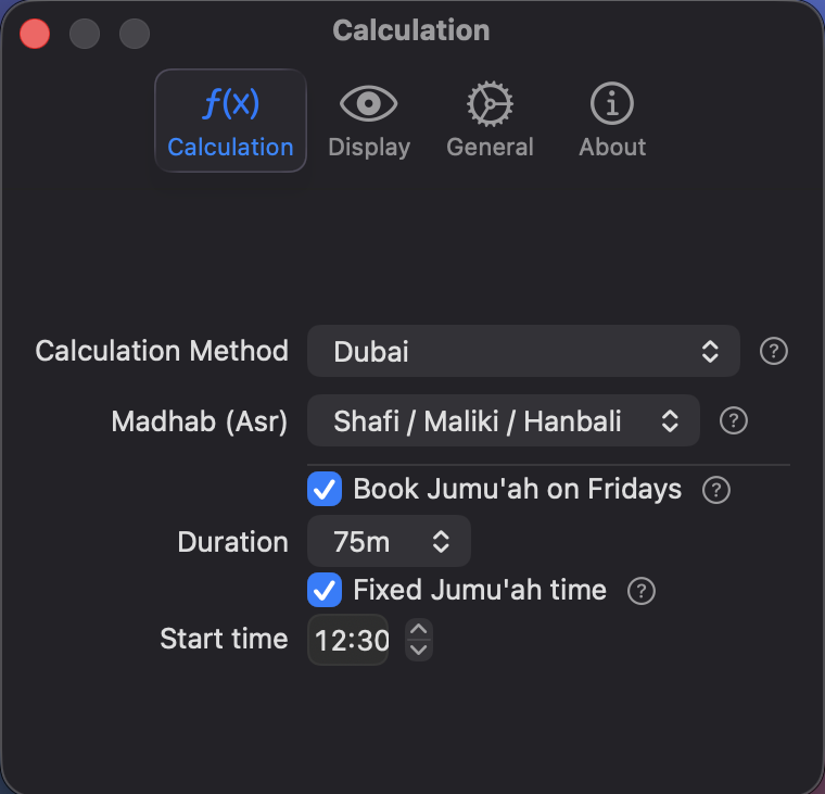 Athan calculation settings